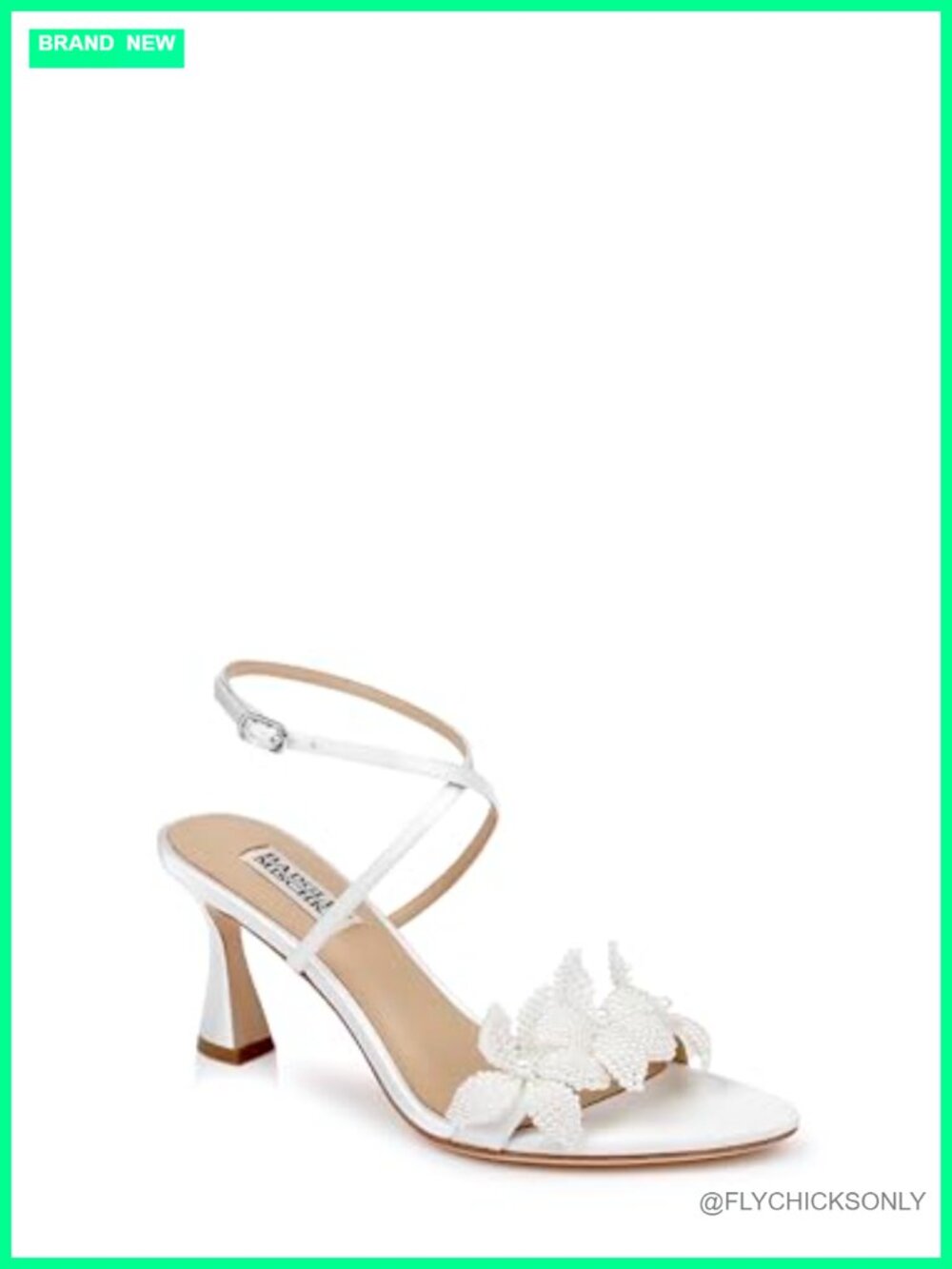 Badgley Mischka Whitney White Satin Heeled Sandals Formal Open Toe Floral